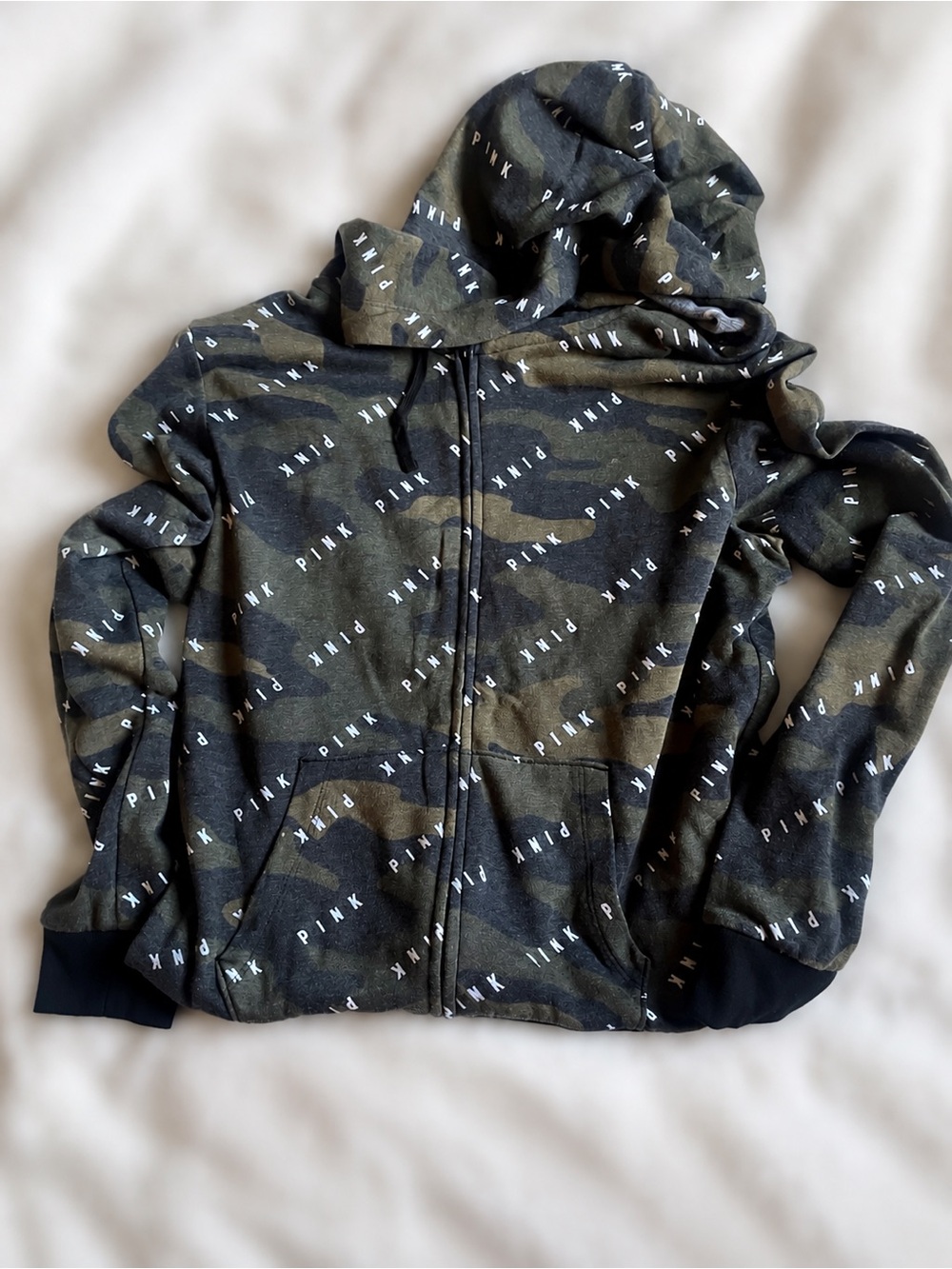 PINK Victoria's Secret Girls' Camo Zip Hoodie in Olive & Black